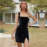Solid Color Slim Velvet Dress