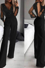 Black Jumpsuit with Mesh Powder Splicing