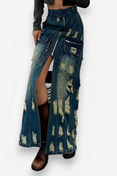 Frayed slim Denim long skirt