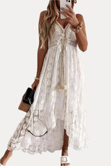 Lace Suspender white Midi Dress