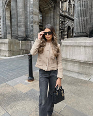 Metal button woolen short outer single-breasted jacket