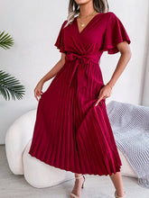 Cross V Neck Pleated Dress