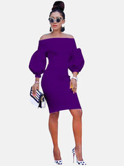 Off Shoulder Puff Sleeve Midi Dress