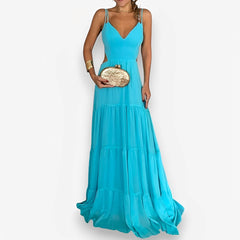 Back strap turquoise color dress