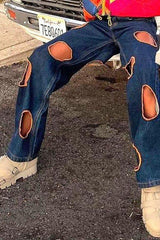 Casual low waist bag hip hole straight jeans