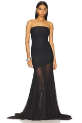 Tube Top Slim Fit Hip-hugging Mesh Solid Color Dress