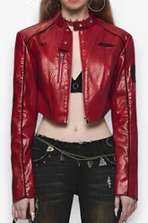 American retro short motorcycle PU leather jacket