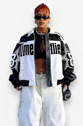 Lapel motorcycle PU leather jacket