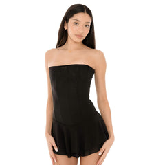 Mesh Corset Solid Micro Mini Dress