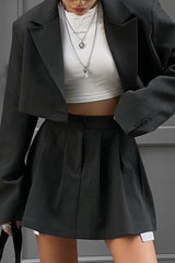 High Waist Short Skirt Long Sleeve Top Two-piece Suit