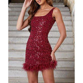 Sequins Sleeveless Feather Dress