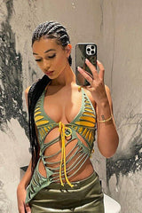 Backless halterneck strap burnt slim fit top