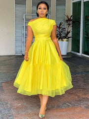 Off Shoulder Tulle Midi Dress