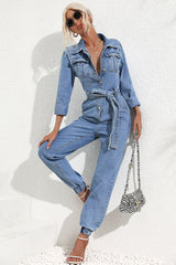 Casual slim fit denim jumpsuit