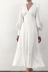 Lantern Sleeves Satin Dress