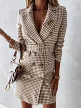 Plaid Belt Double Breasted Blazer Dress