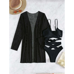 Cover-up Lace-up Bikini Swimsuit Three-piece Set