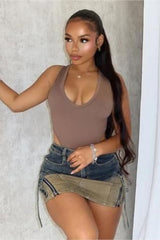 Hip-wrapped Short Denim Skirt