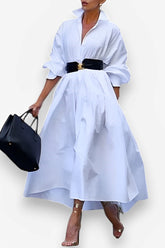 Elegant long-sleeved white loose dress