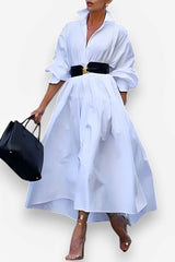 Elegant long-sleeved white loose dress
