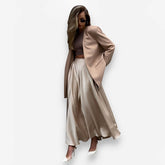 Elegant high-waisted satin long skirt