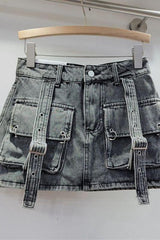 Cargo Pocket Straps A-Line mini Skirt