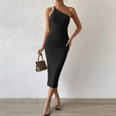 Sleeveless Slanted Shoulder Dress