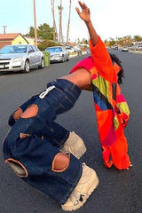 Casual low waist bag hip hole straight jeans