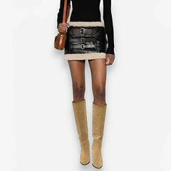 Lambswool buckle placket mini skirt