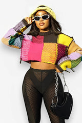 Contrast Color Round Neck short Sweater
