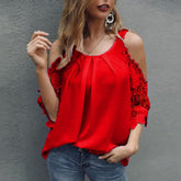 Off Shoulder Lace Blouse Summer Tops White Black Blouses O Neck Solid Loose 5XL Clothes