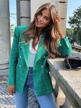 Double Breasted Textures Green Blazer
