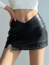Vintage Black PU Leather A line Mini Skirt