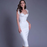 New Pink White Sleeveless Bodycon Midi Dress