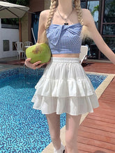 Pleated A line White Ruffles Sweet Elastic Waist Summer Skirt