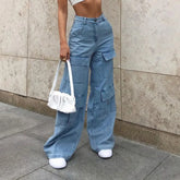 Pockets Casual Vintage Streetwear Loose 's Denim Pants Jeans