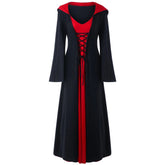 Retro Christmas Costume Plus Size Hooded Lace Up Patchwork Dress