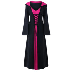 Retro Christmas Costume Plus Size Hooded Lace Up Patchwork Dress