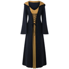Retro Christmas Costume Plus Size Hooded Lace Up Patchwork Dress