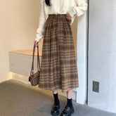 Vintage Woolen Plaid High Waist A Line Midi Skirt