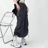 Drawstring High Waisted Cargo Split Midi Skirt