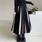 Fashion Striped Mixed Color Pleated Long Skirt