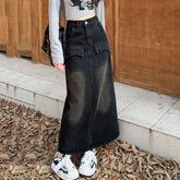 Vintage High Waist Streetwear A Line Denim Skirt