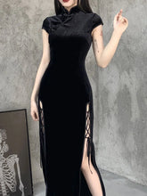 Romantic Gothic Aesthetic Vintage Black Evening Cheongsam Midi Dresses