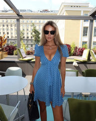 Short Sleeve Tie Up Polka Dot A-Line Mini Dress