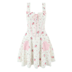 Pink Heart Pockets Floral Print Mini Dress