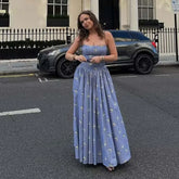 Purple Pleated Floral Print Strap Maxi Dress