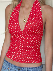 Tie Up Halter Print Top