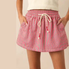 Stripe Drawstring Mini Skirt