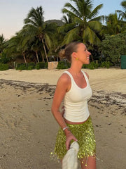 Tassel Sequin Crop Top & Skirt Set �Mini Style